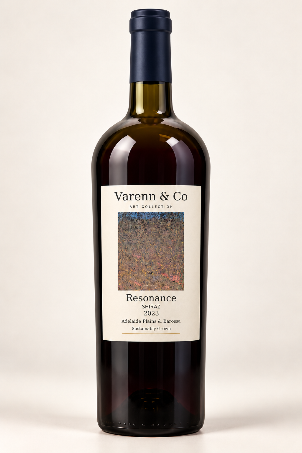 Varenn and Co Resonance 2023 Shiraz, wide-shouldered bottle design visualization